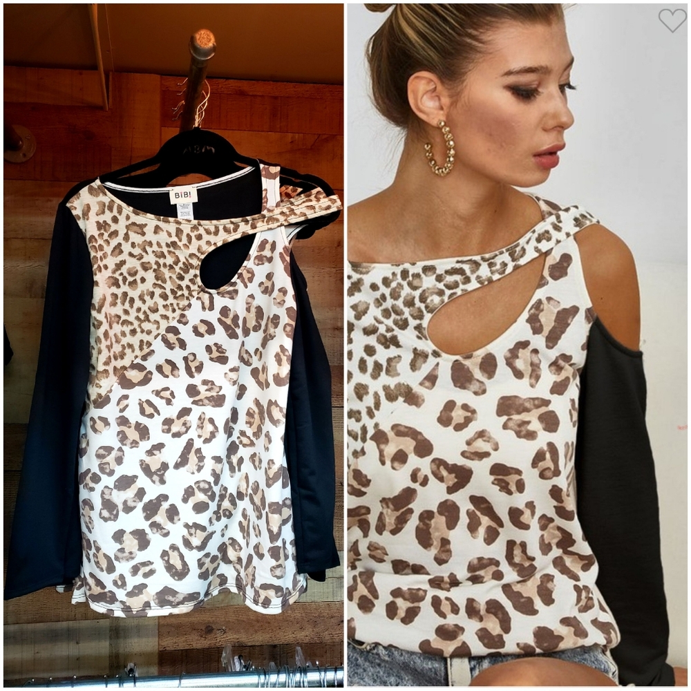 BiBi Leopard Print Cutout Sweatshirt - Black and Brown